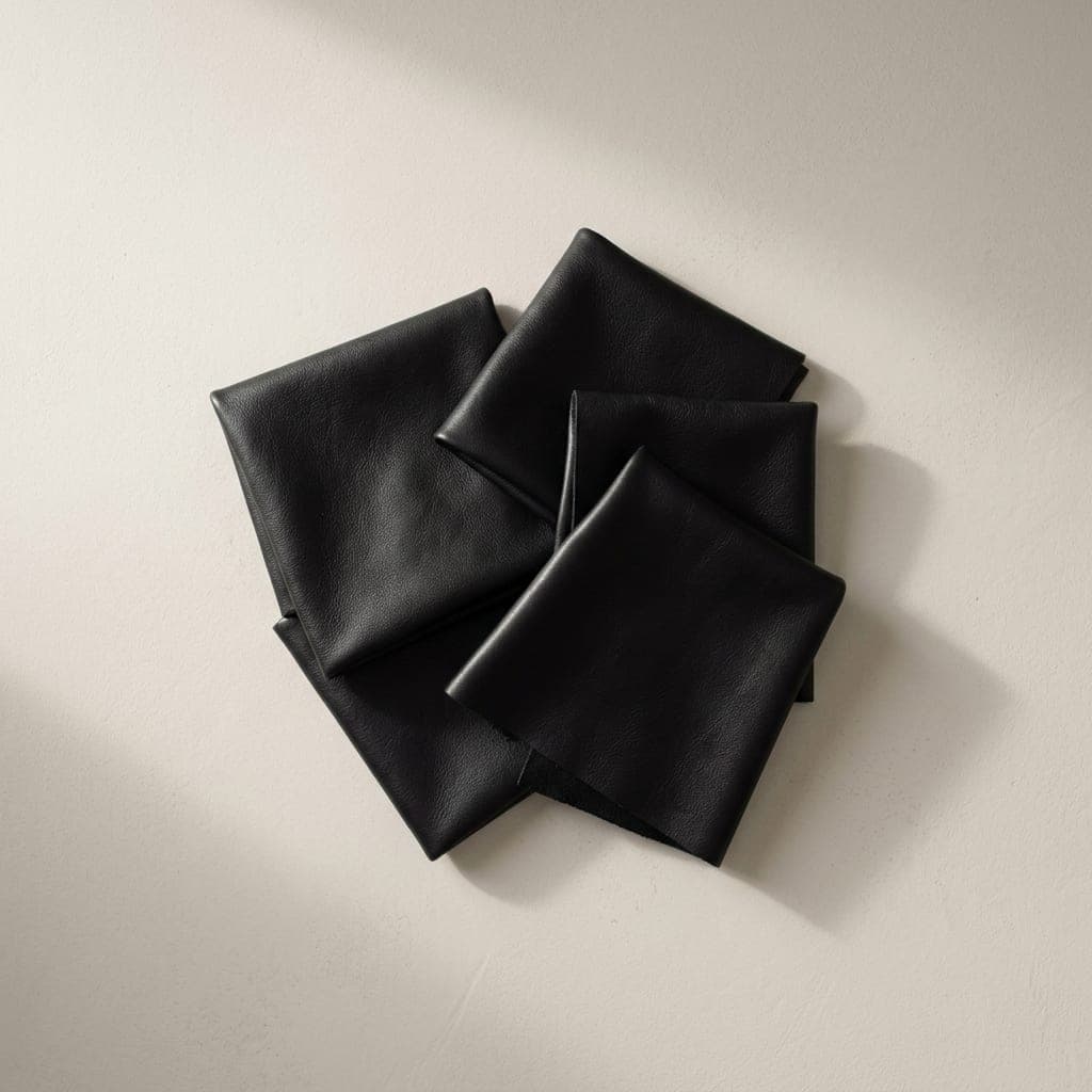 Folded squares of leather in true black