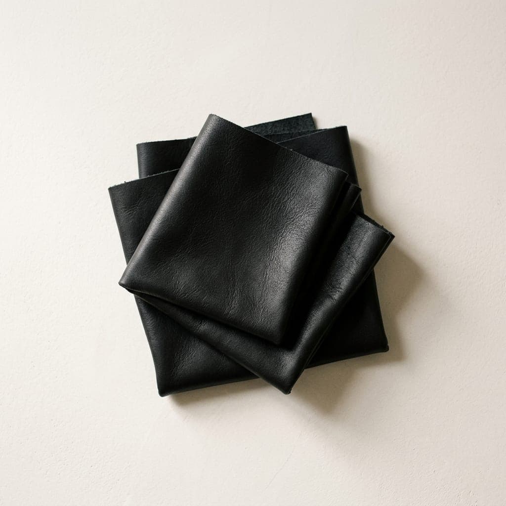 Folded squares of leather in true black
