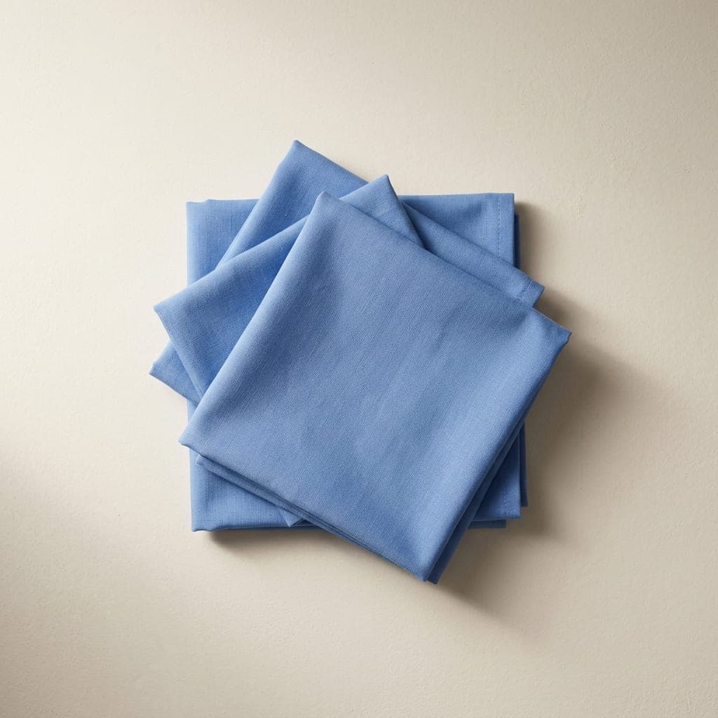 Folded squares of cotton poplin in mid cornflower blue