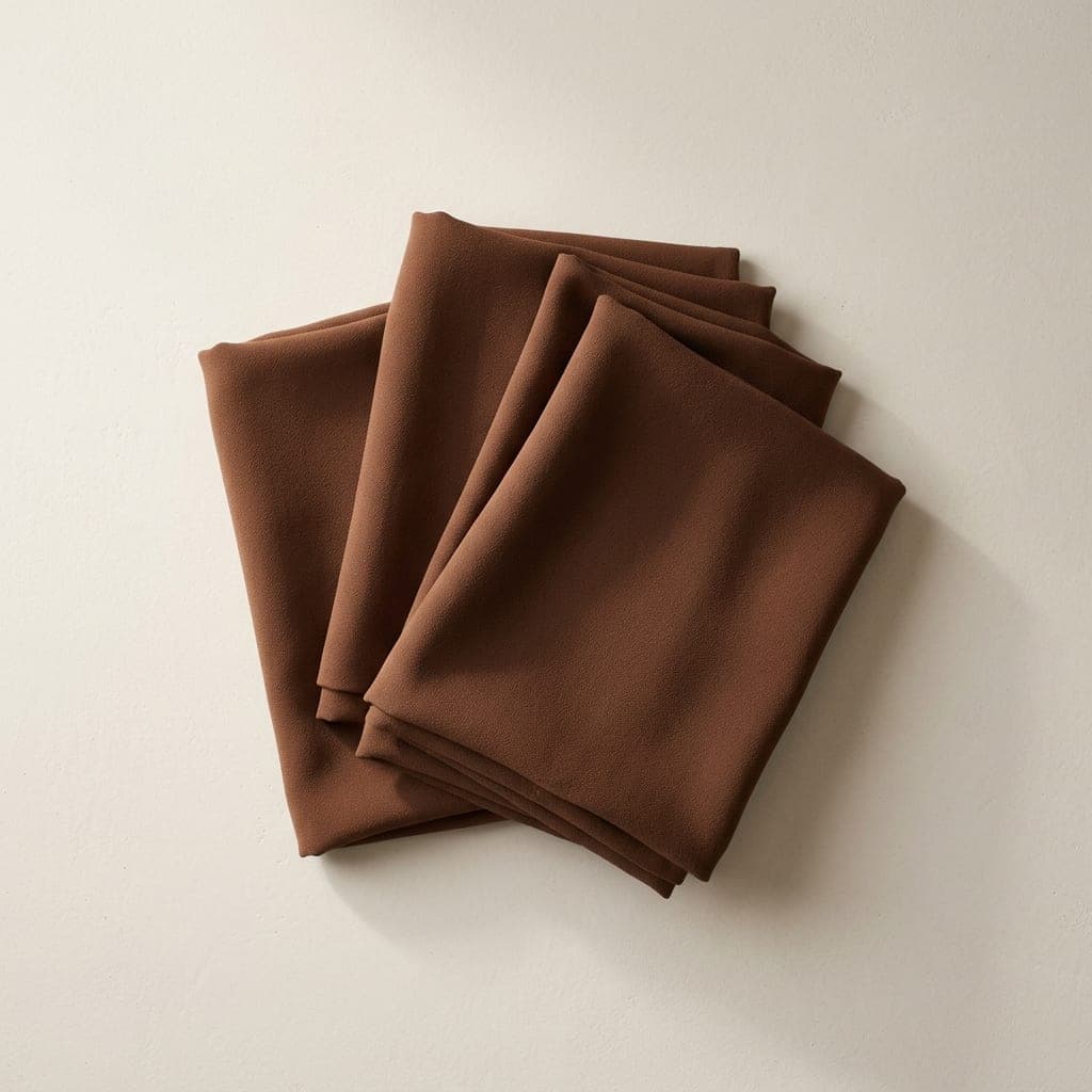 Folded squares of matte crepe in mid chestnut brown