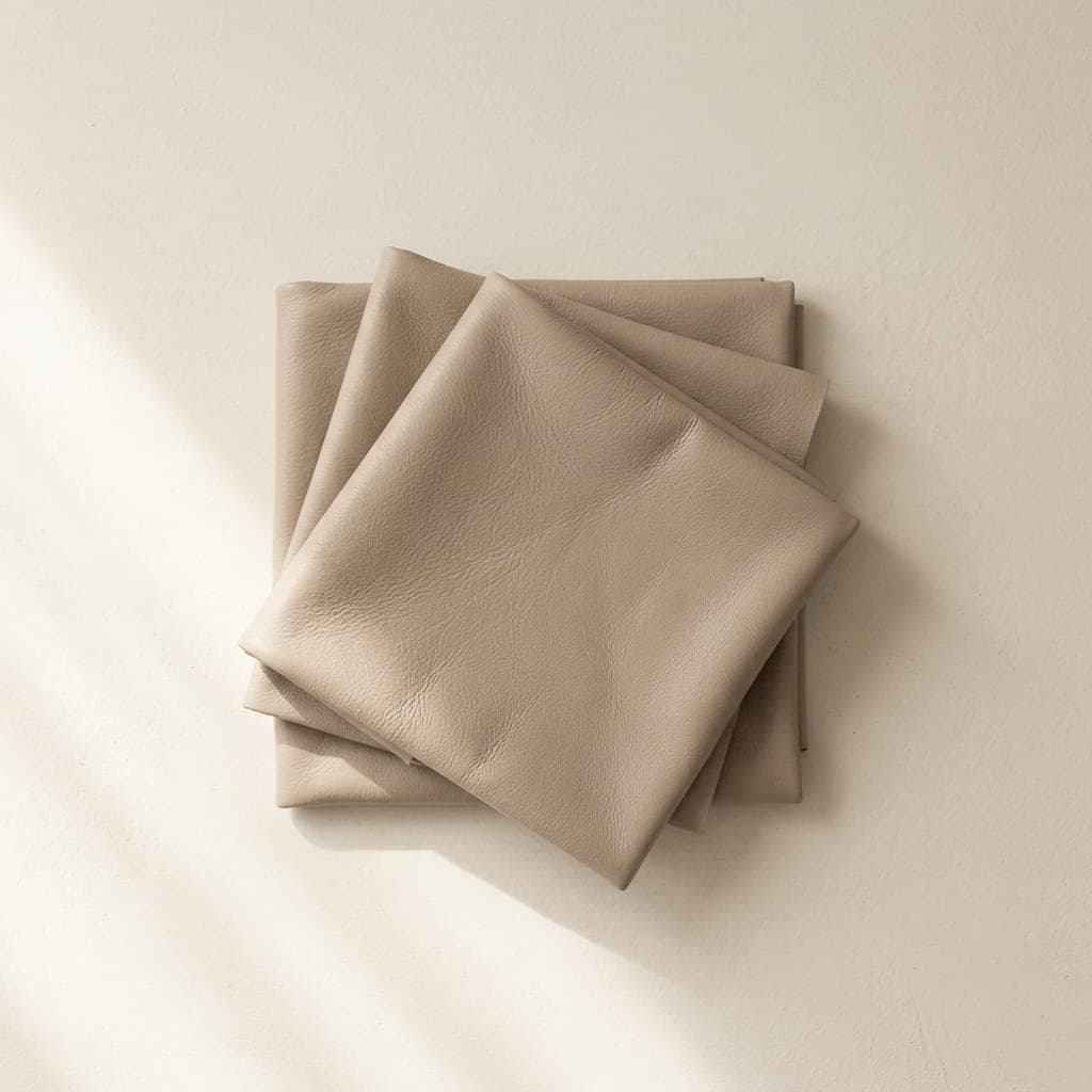 Folded squares of leather in soft greige neutral