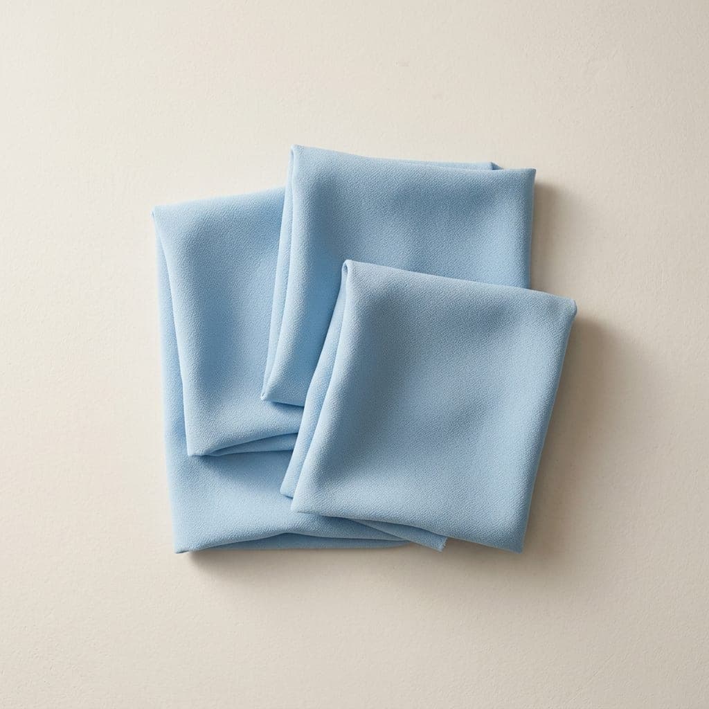 Folded squares of matte crepe in soft light blue