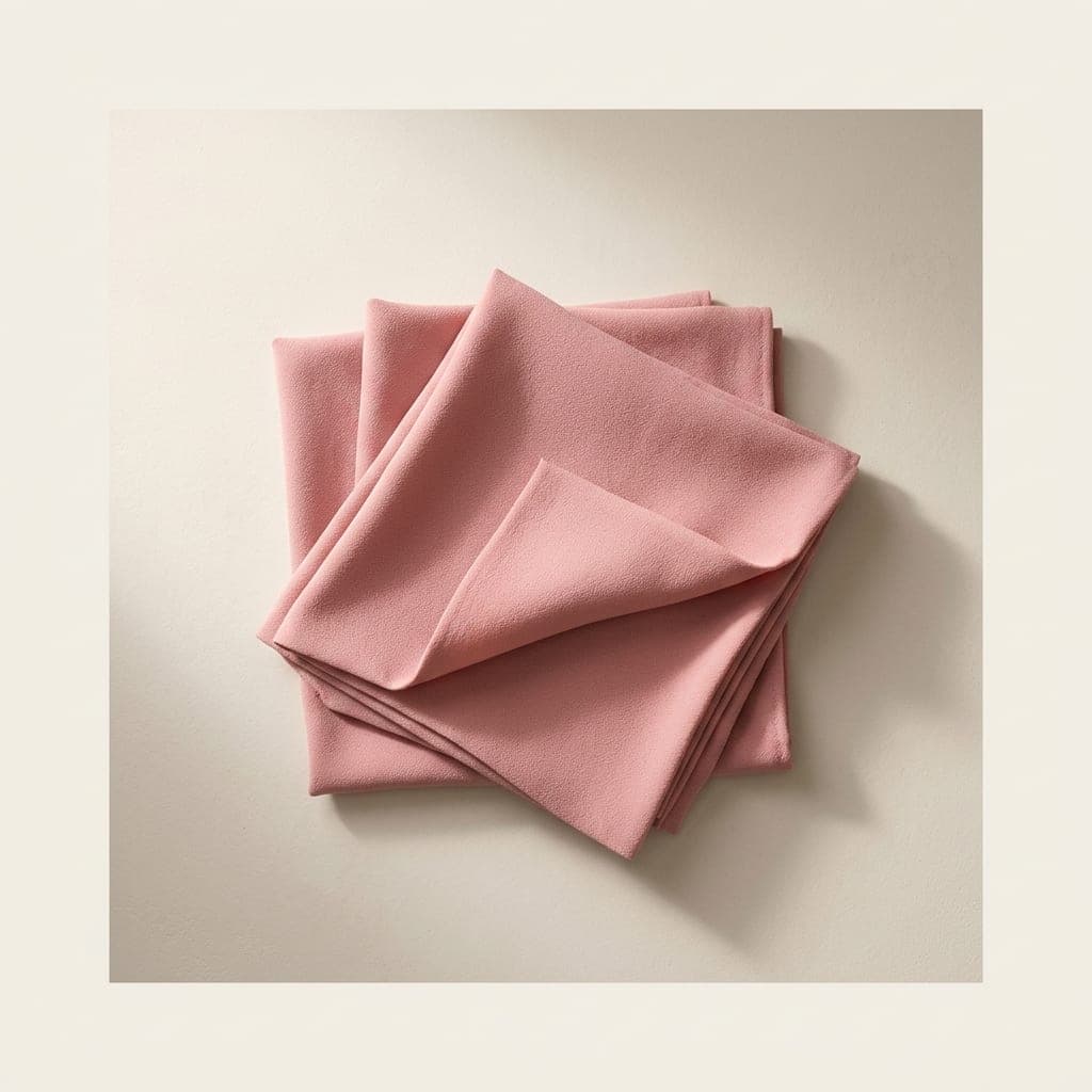 Folded squares of matte crepe in soft rose pink