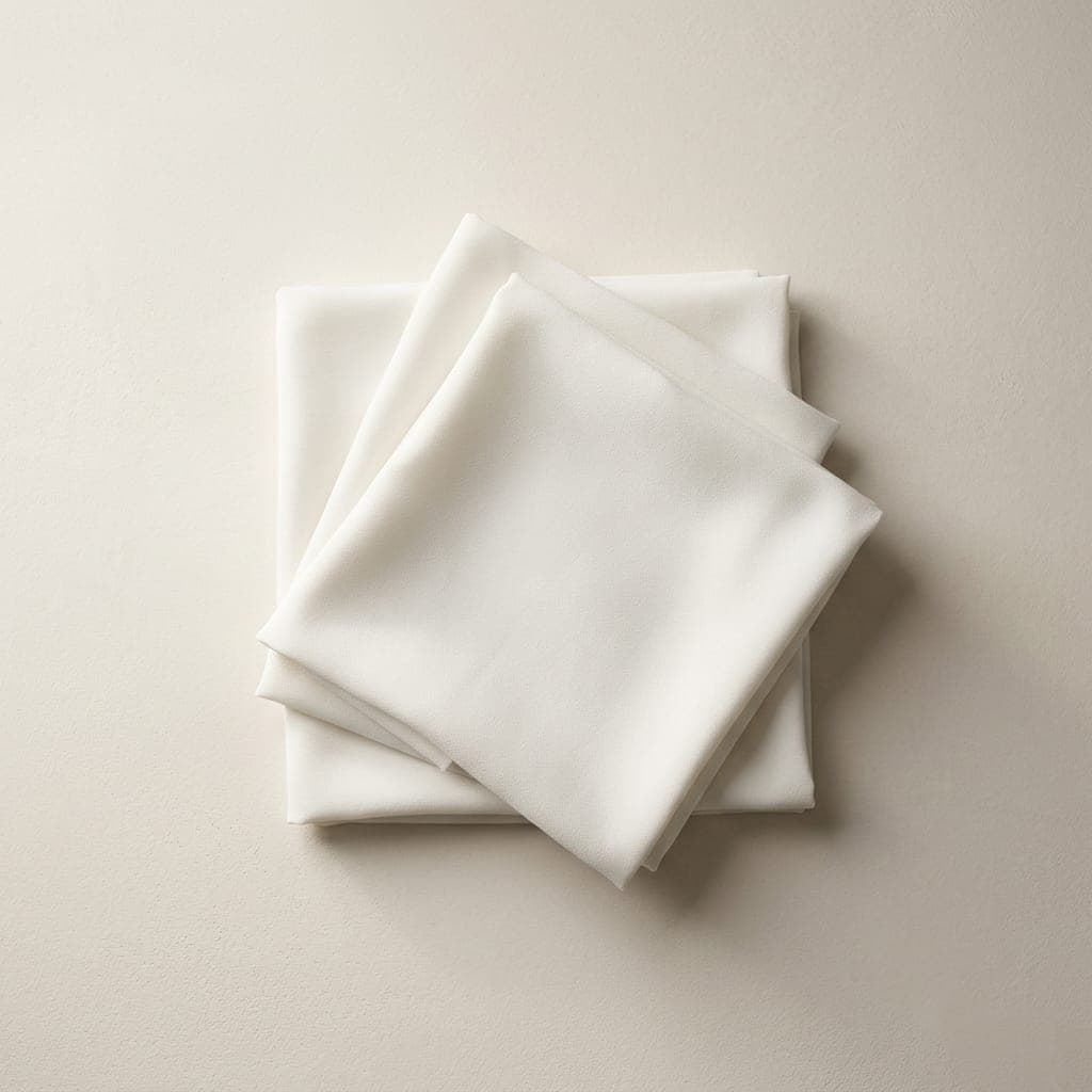 Folded squares of matte crepe in clean white