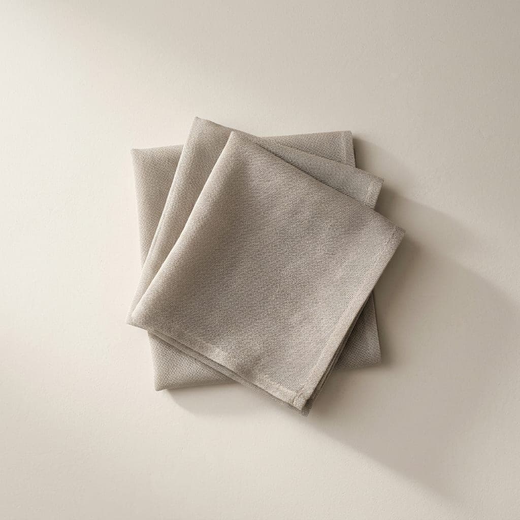 Folded squares of woven mesh in soft greige neutral