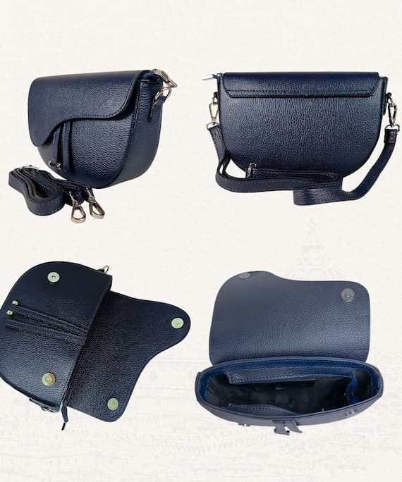Blue Italian Leather Saddle Bag With Strap Handmade in Florence for Women - Etsy UK