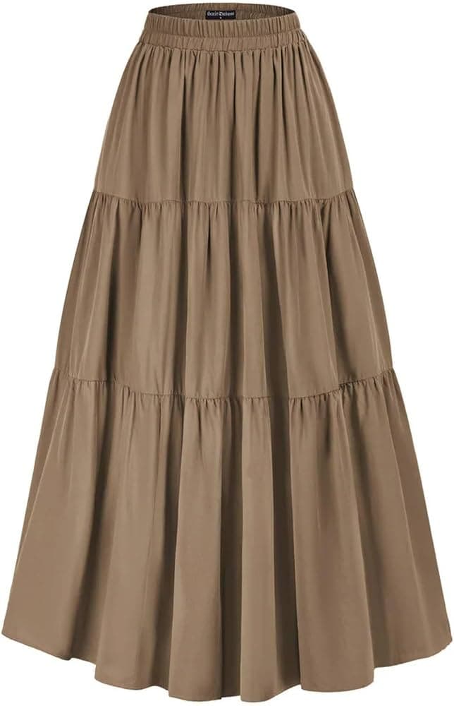 Women Tiered Skirt Elastic High Waist Swing Skirt Vintage Lady Irregular Hem Flouncing Long Skirts-13-L : Amazon.co.uk: Fashion