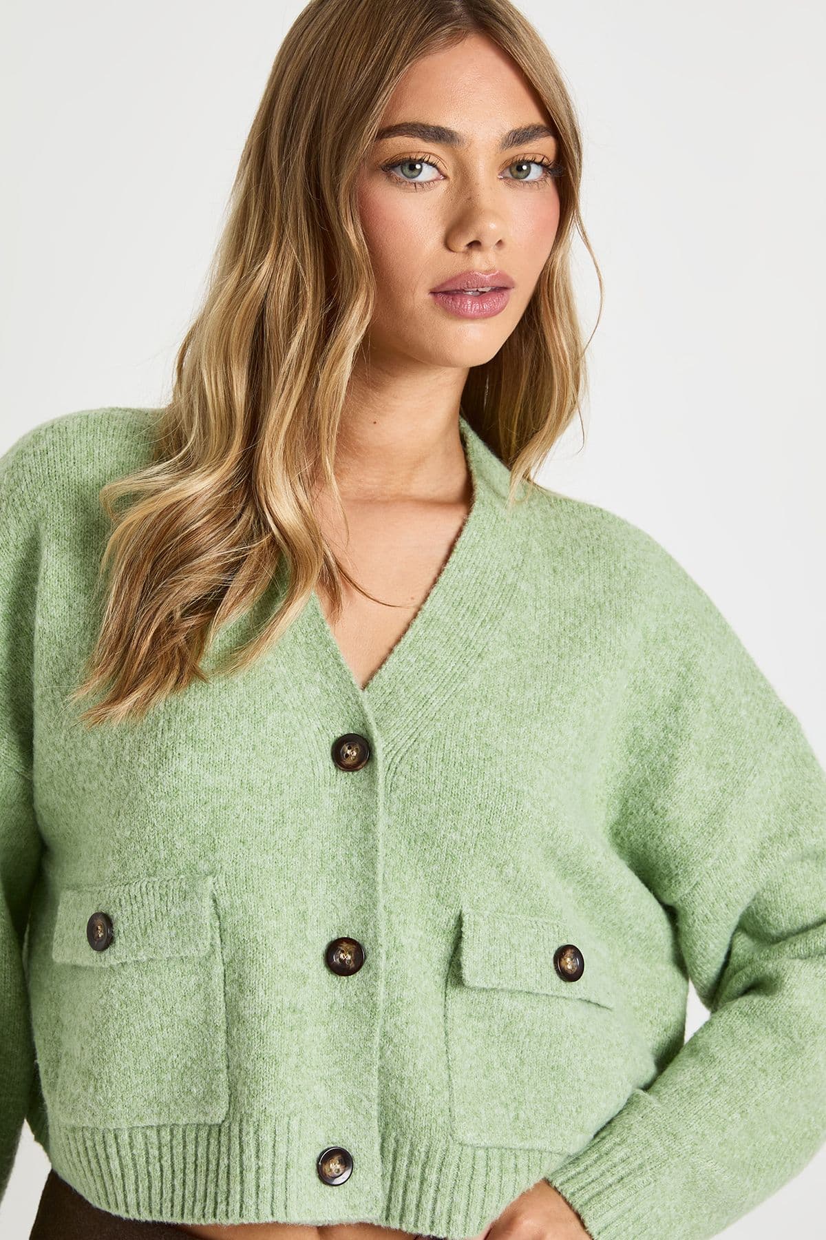 Sage Pocket Detail Knitted Cardigan | Boohoo