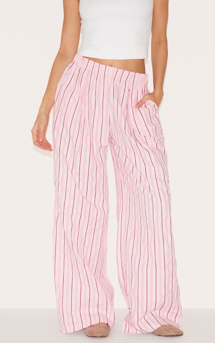 Pink Pinstripe Elasticated Waist Wide Leg Trousers | PrettyLittleThing