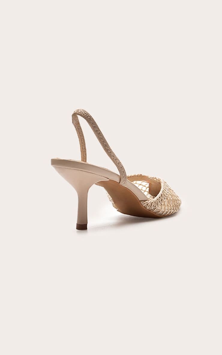 Nude Textured Mesh Slingback Court Heels | PrettyLittleThing