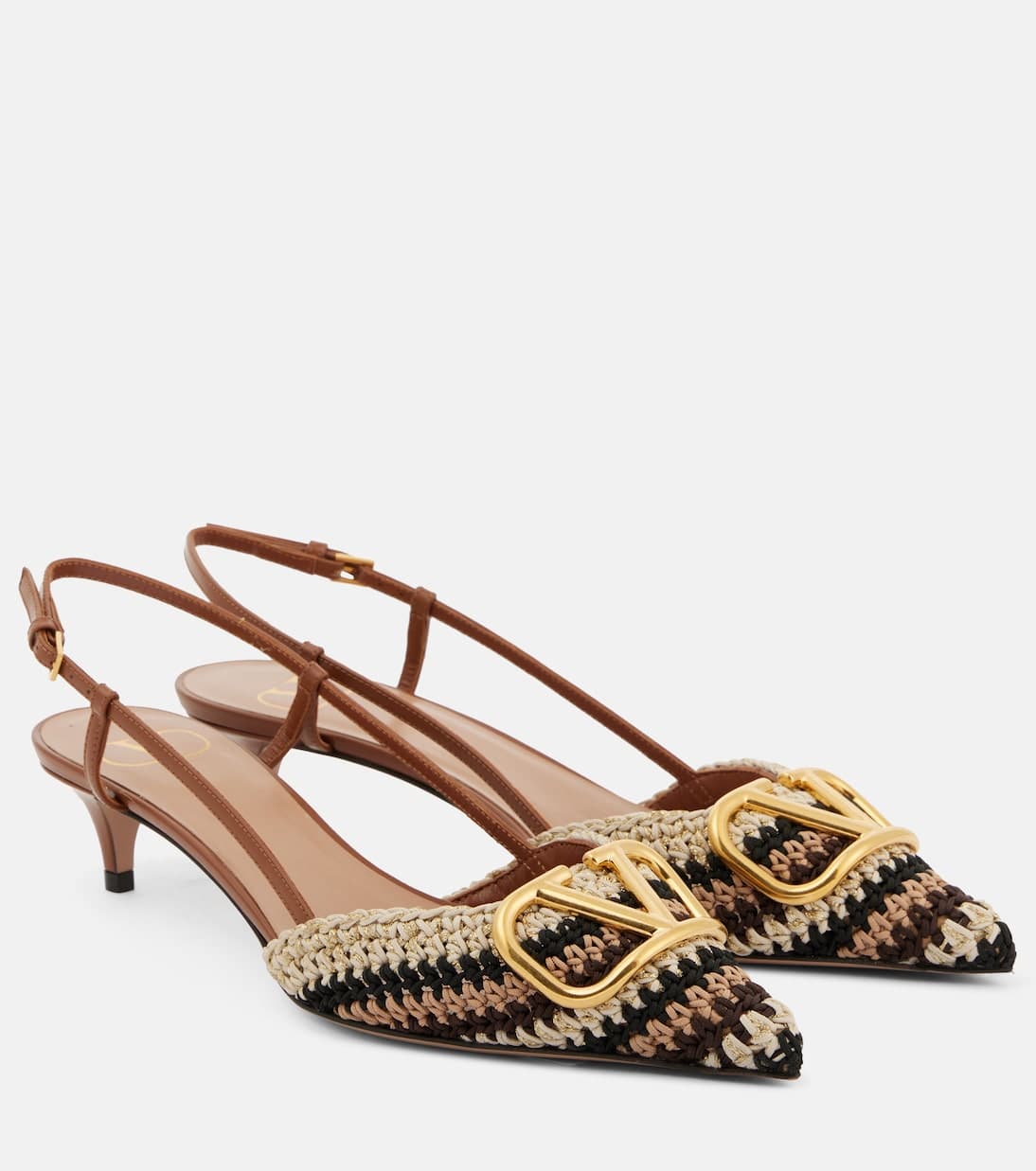 VLogo Signature 40 crochet slingback pumps in multicoloured - Valentino Garavani
