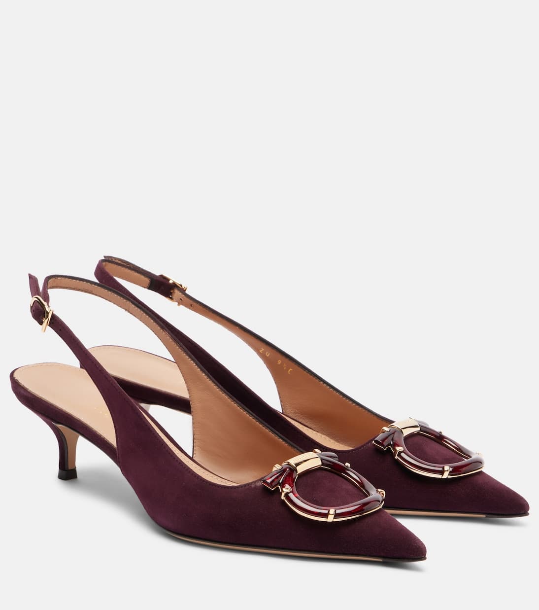 Sara 40 Gancini suede slingback pumps in burgundy - Ferragamo