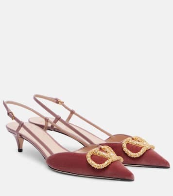 VLogo 40 velvet slingback pumps in pink - Valentino Garavani