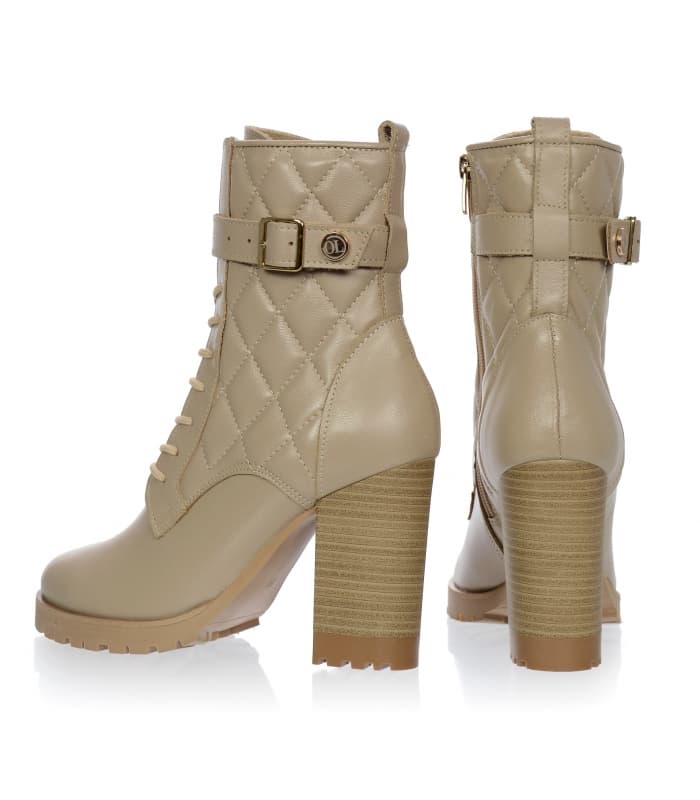 Beige quilted thick heel boots 8156 -B331