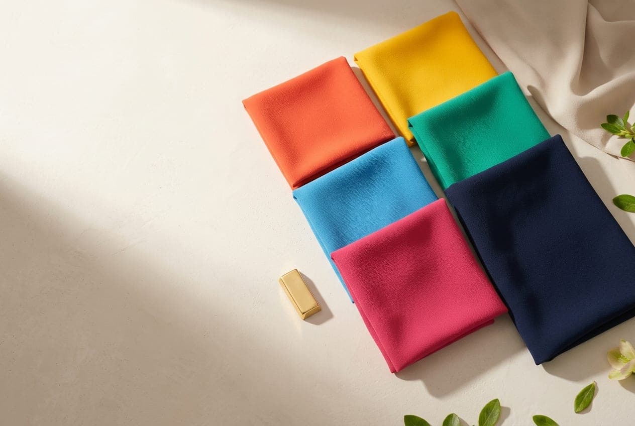 Folded squares of fabric in the Bright Spring palette, with its best neutral and metal