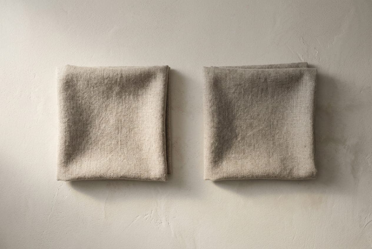 Two identical folded squares of cloth, one in clear light and one just inside a soft shadow