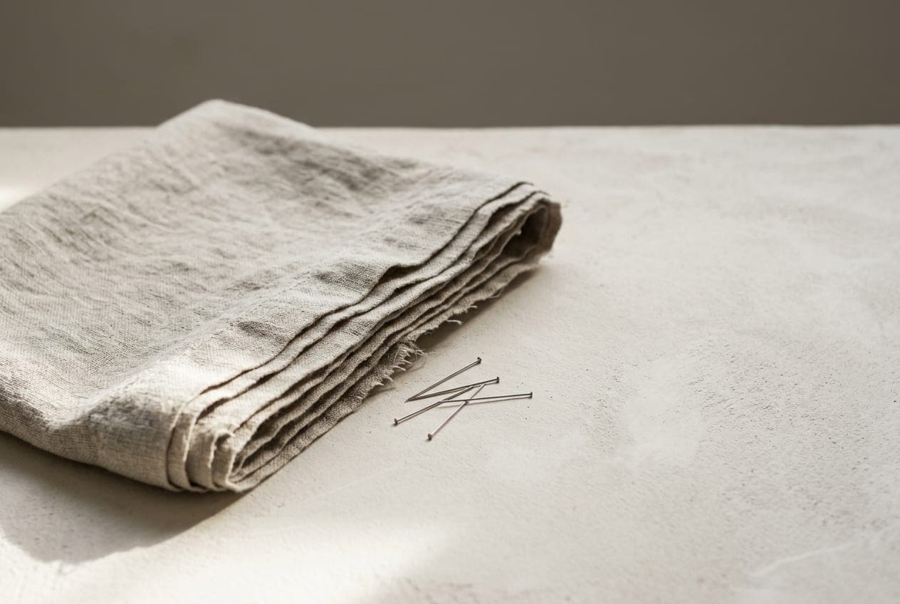 A short cloth panel with its hem folded back into a thick take-up