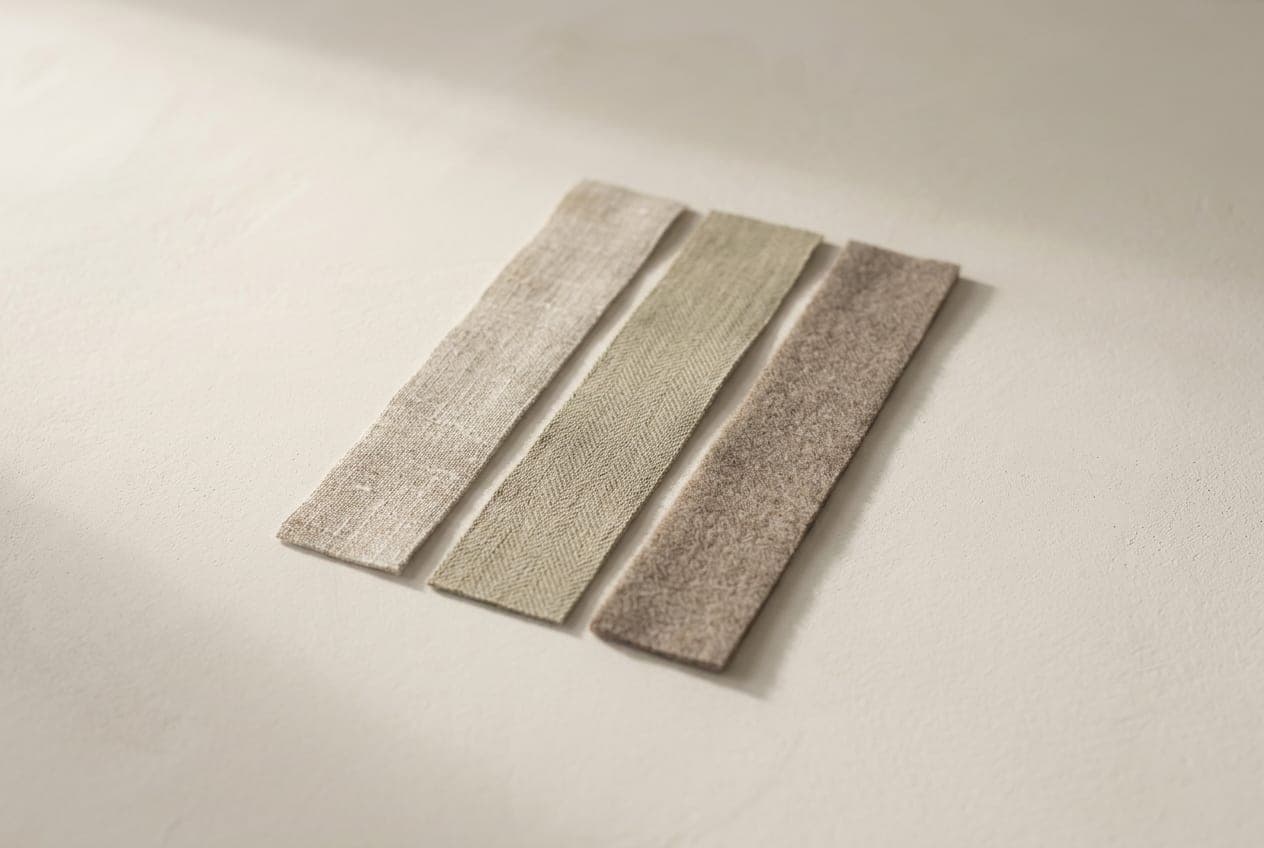 Three strips of fabric in closely related tones, laid side by side