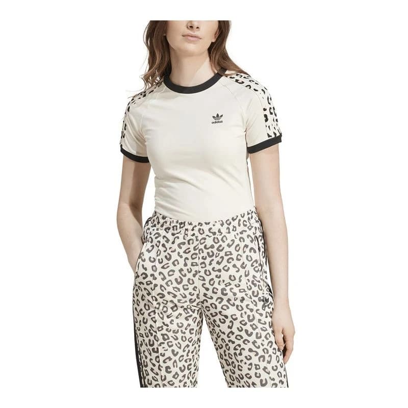 Adidas Womens Leopard Short-Sleeve T-Shirt (White) | Sportpursuit.com