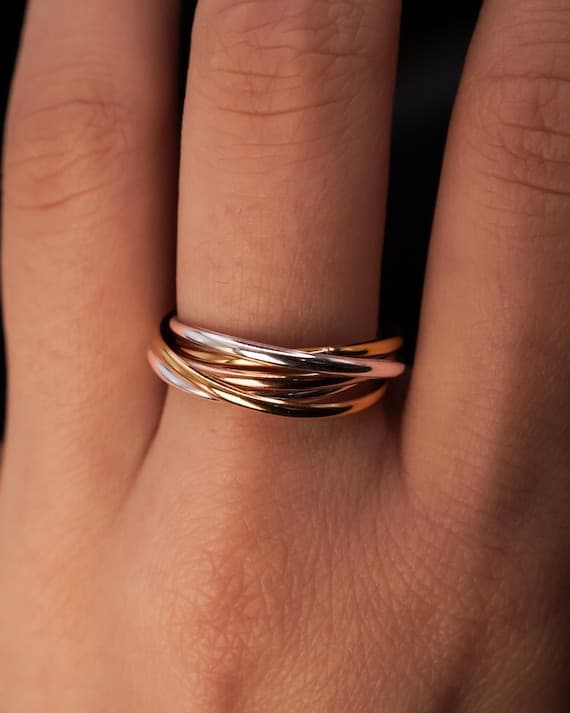 Thin Interlocking Rings, Set of 5 in Mixed Metal, Rose Gold, Gold, Silver Interlocking Rings, Rolling, Wedding, Linking Rings, Fidget Ring - Etsy UK