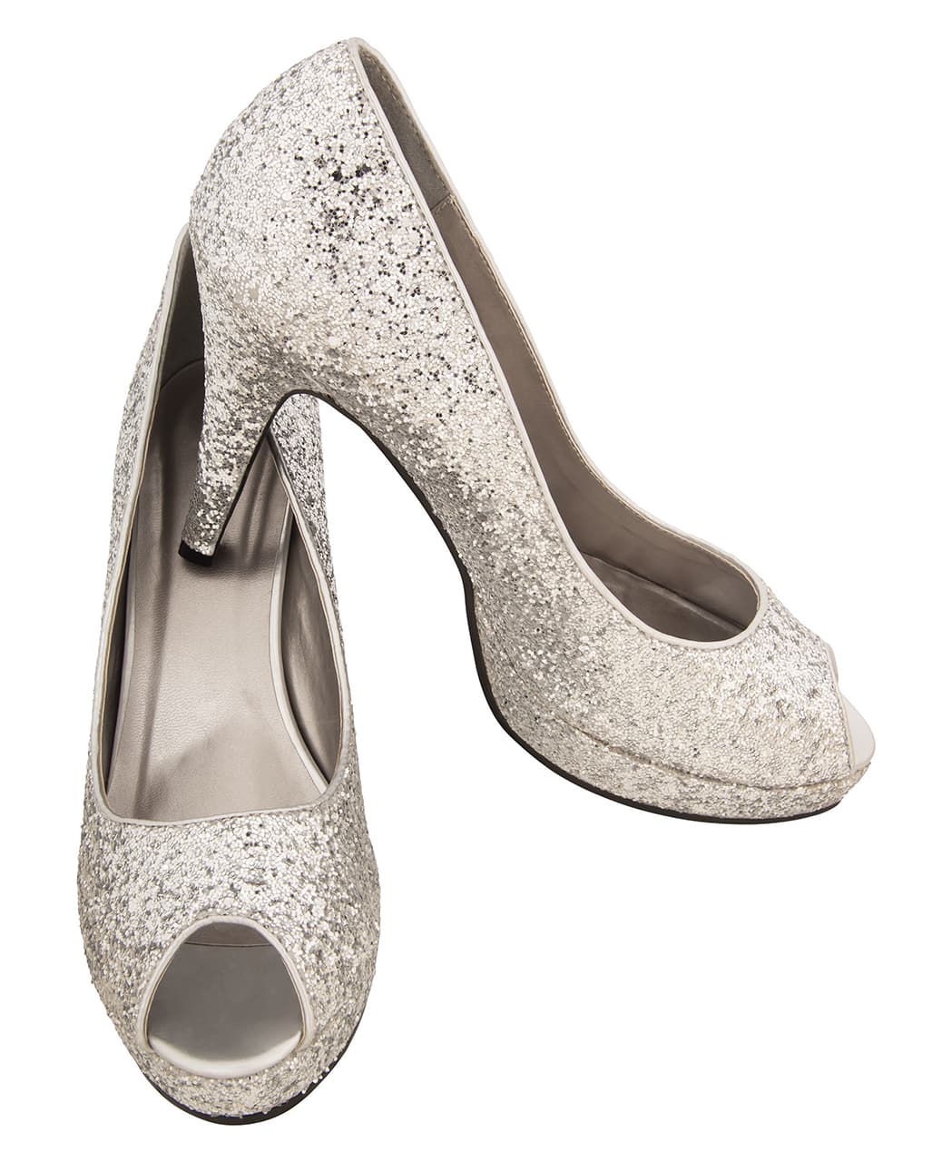Glitter Peep Toe Pumps Silver as costume accessories | Horror-Shop.com