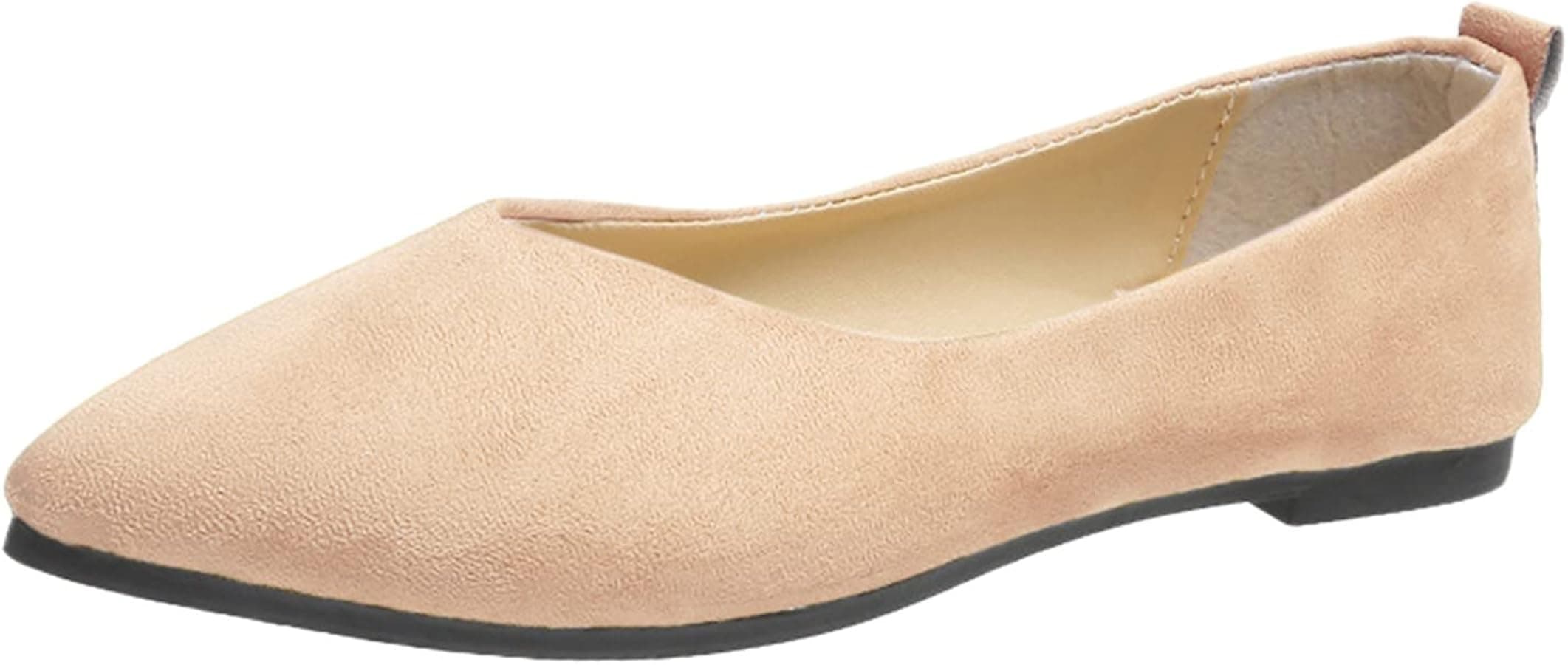 Ballet Flats for Women Comfortable Suede Slip on Pointed Toe Flats Shoes Women Beige 4.5