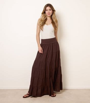 Blue Vanilla Dark Brown Tiered Maxi Skirt | New Look