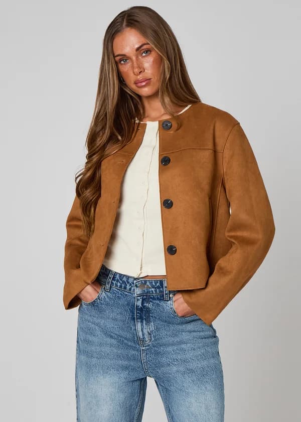 Urban Bliss Tan Faux Suede Cropped Jacket - 14 | Matalan