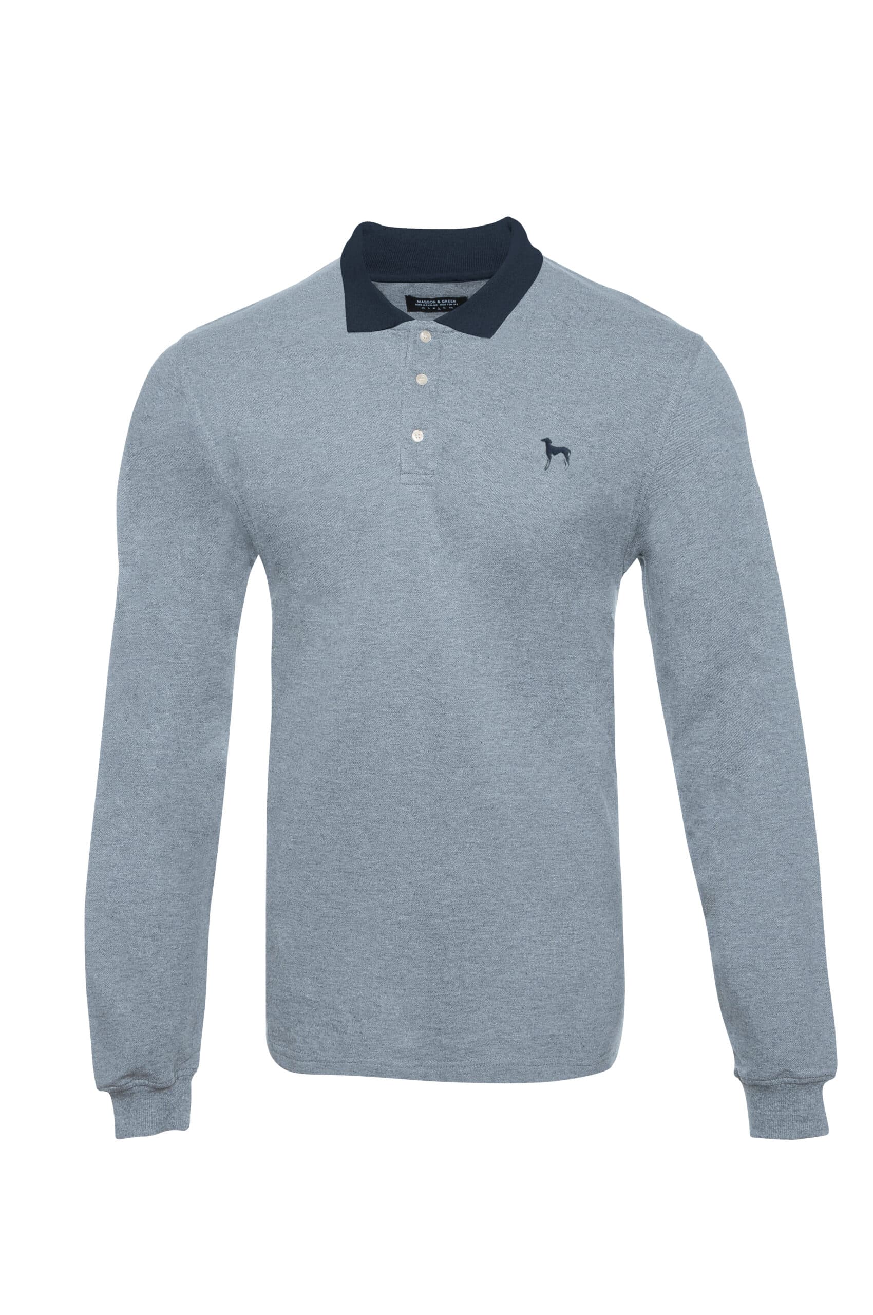 Recycled Cotton Blend Long Sleeve Polo Shirt – Good Grey | Masson and Green