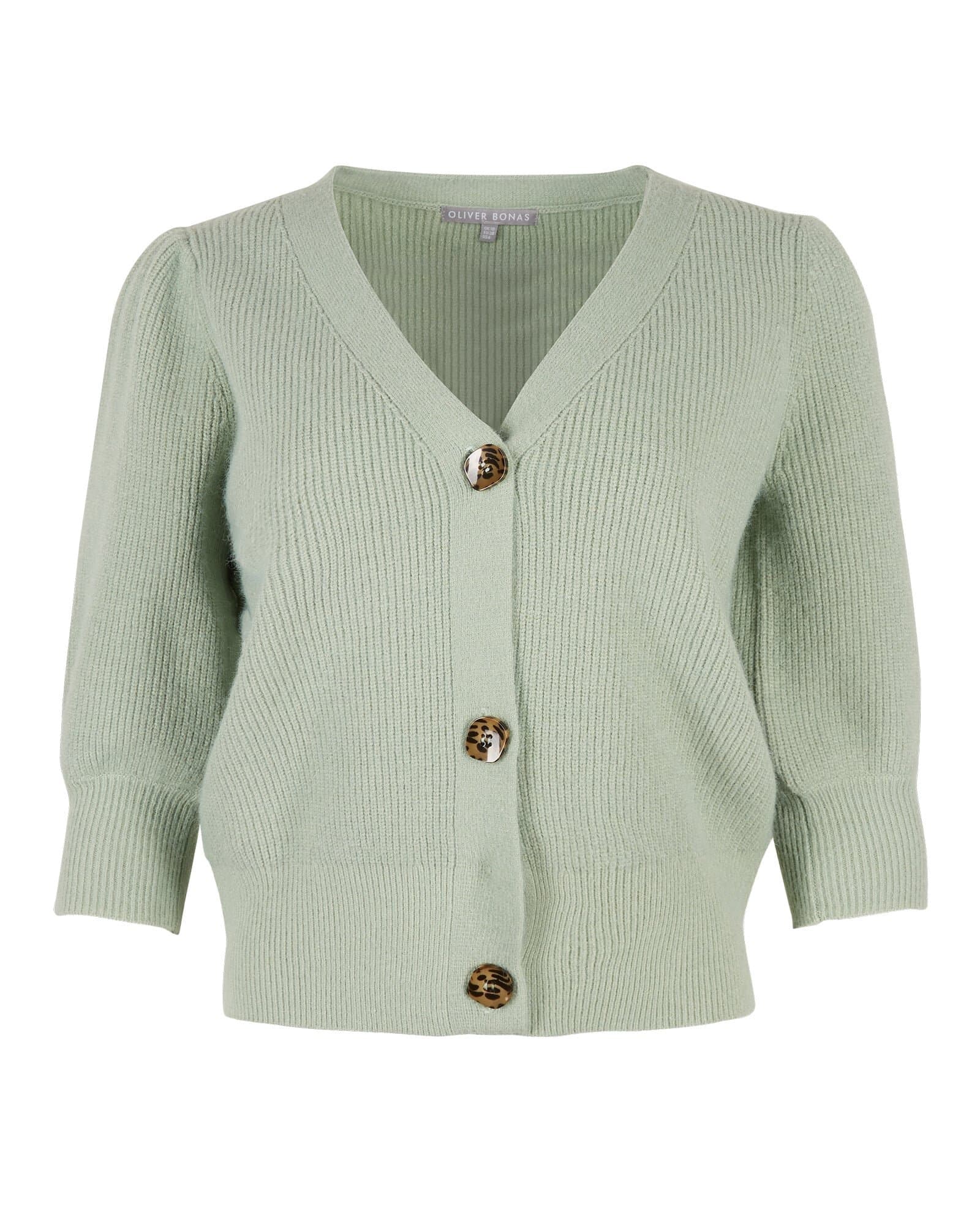 Button Through Sage Green Knitted Cardigan | Oliver Bonas