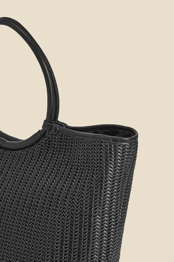 Black Faux Leather Woven Oversized Tote Bag