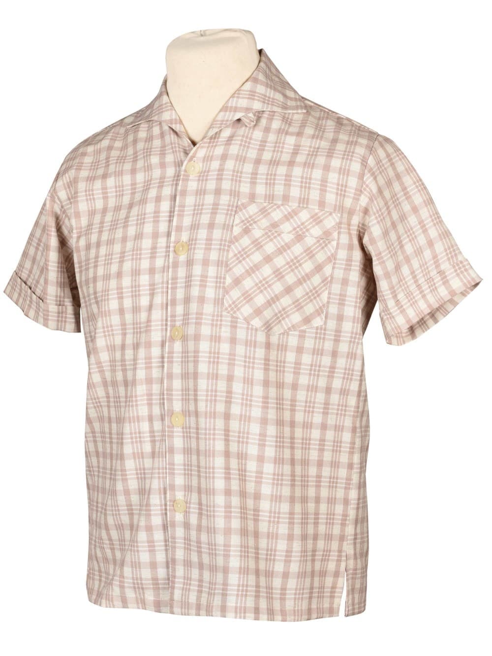 Men Short-Sleeved Check Beige Shirt Vivien of Holloway